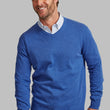 Load image into Gallery viewer, Vedoneire Fine Gauge Cotton V-Neck Jumper Blue
